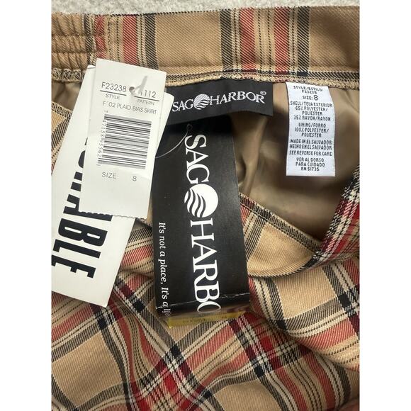 NWT Sag Harbor Plaid Bias Midi Skirt Camel Red Tartan Lined Vintage Y2K Size 8 - Picture 8 of 12